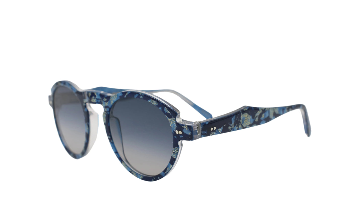 Deep Blue Round Frame – Speckled with Gold Accents